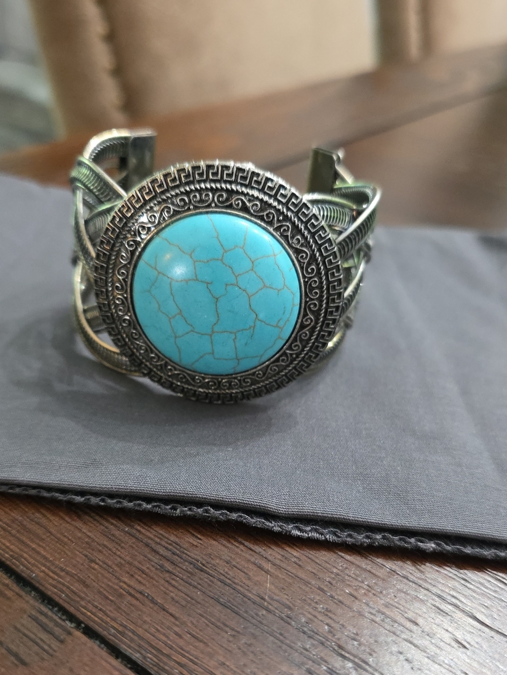 Cuff Turquoise Stone Silver-Tone Bracelet